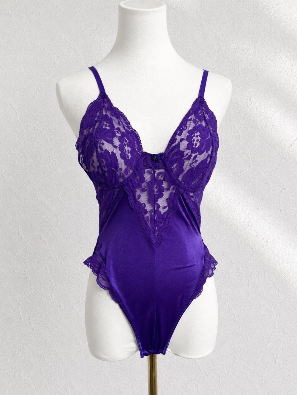 Vintage Purple Lace Nylon Teddy Bodysuit – Size S